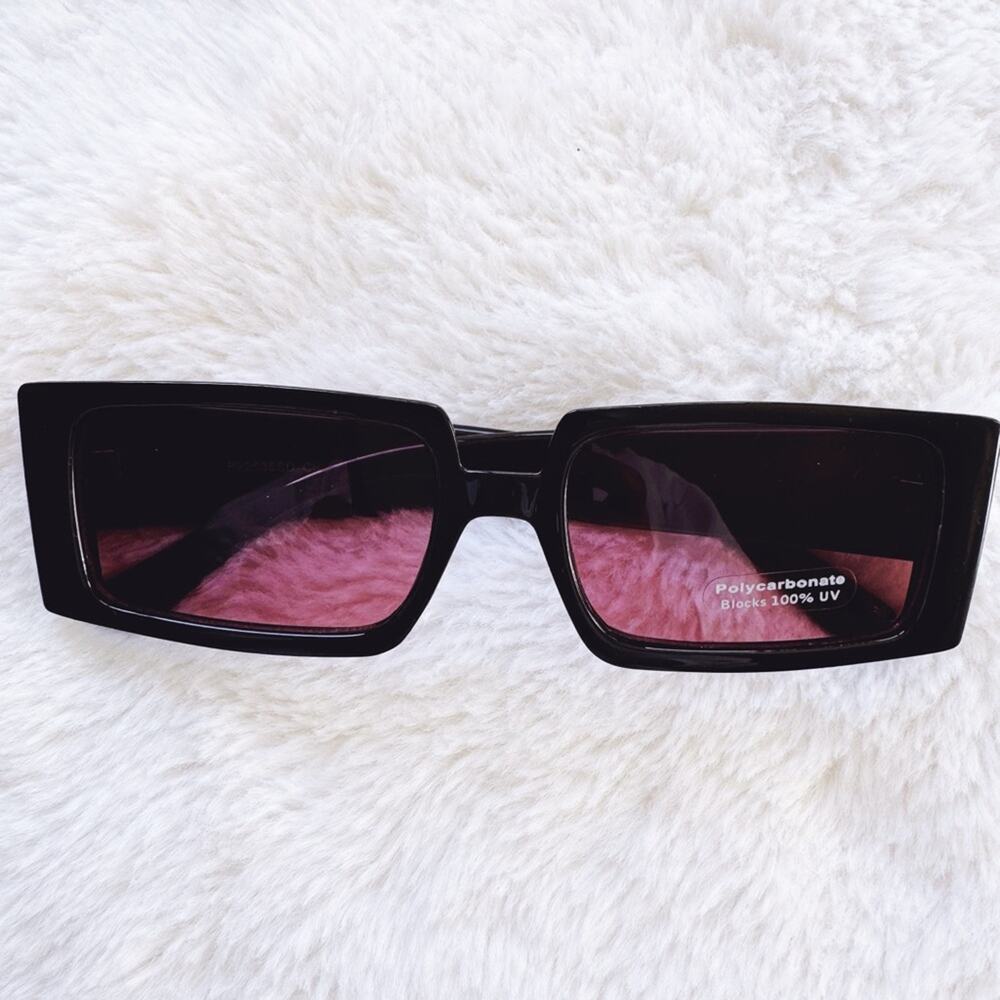 Aaron Black w/ Red Tint Rectangular Sunglasses
